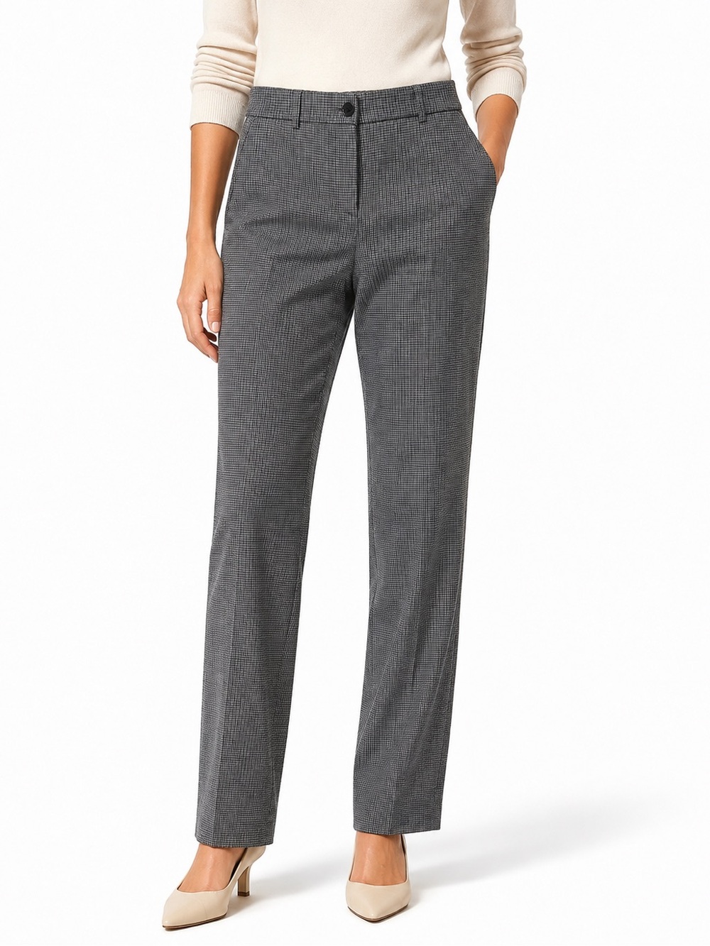 Jil Sander Navy Houndstooth Wool Blend Cigarette Pants IT 34 US 0 XXS